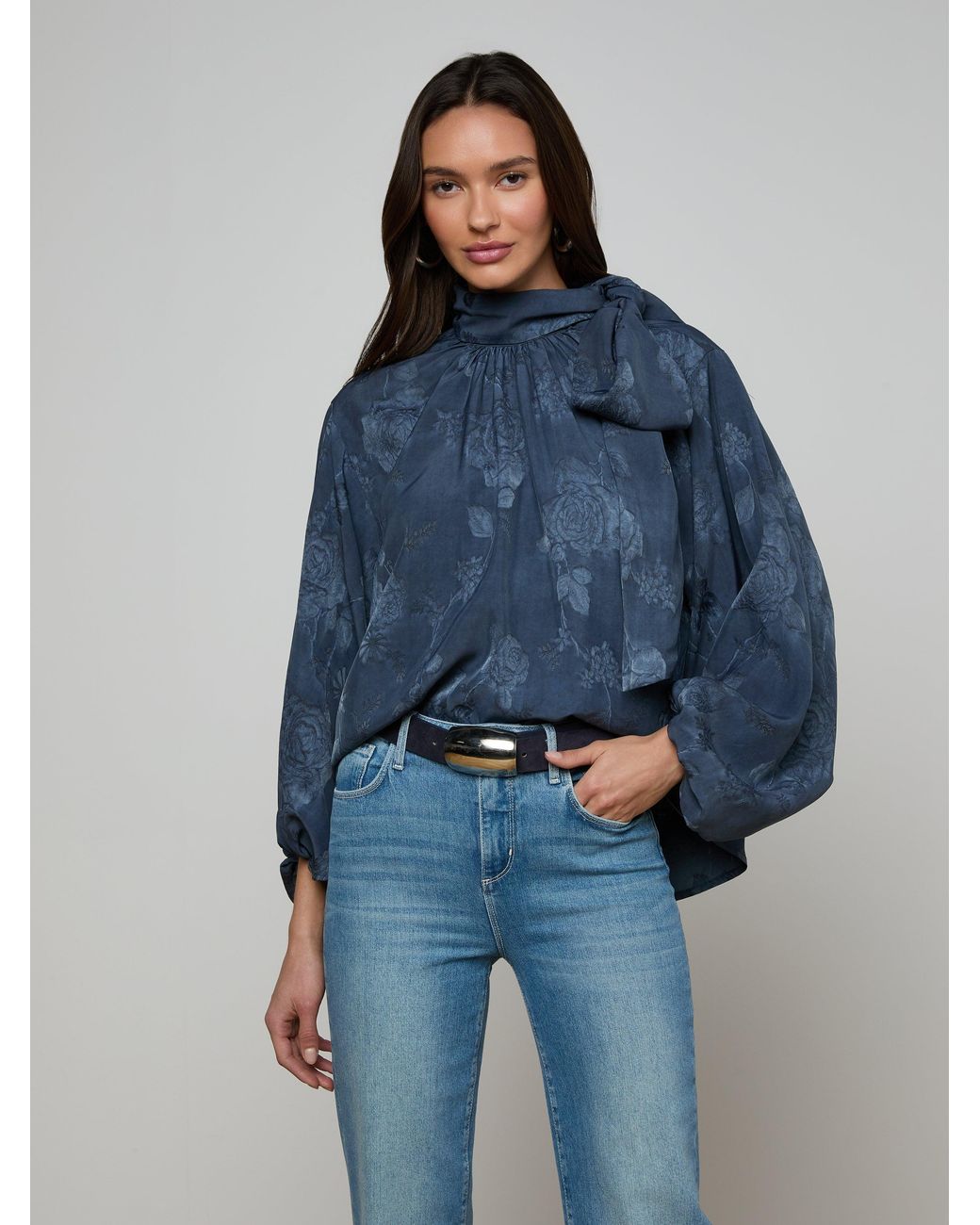 Rhett Blue L'Agence Rhett Oversized Blouse Top in Blue | Lyst