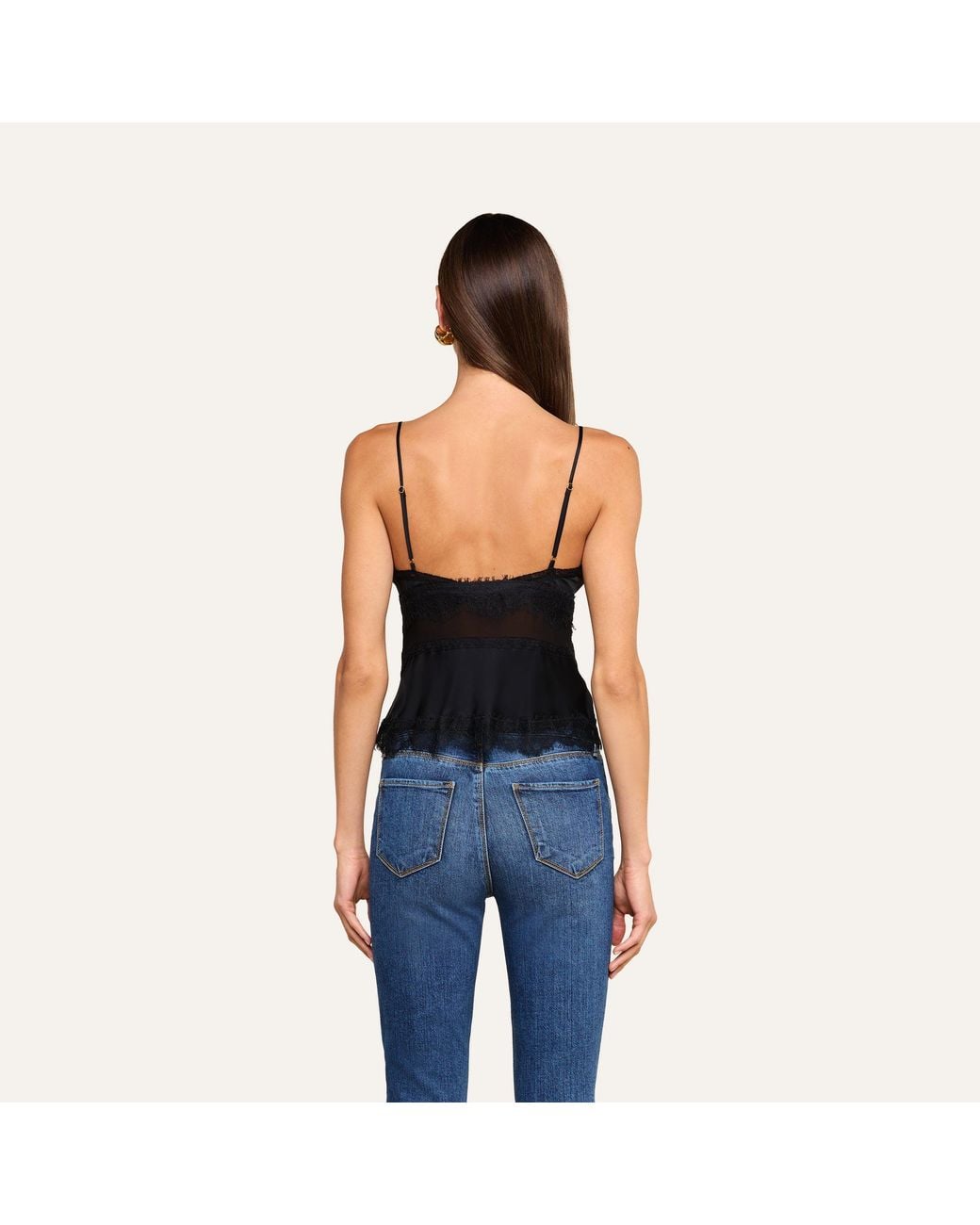 L'Agence Black Elka Satin Lace Camisole