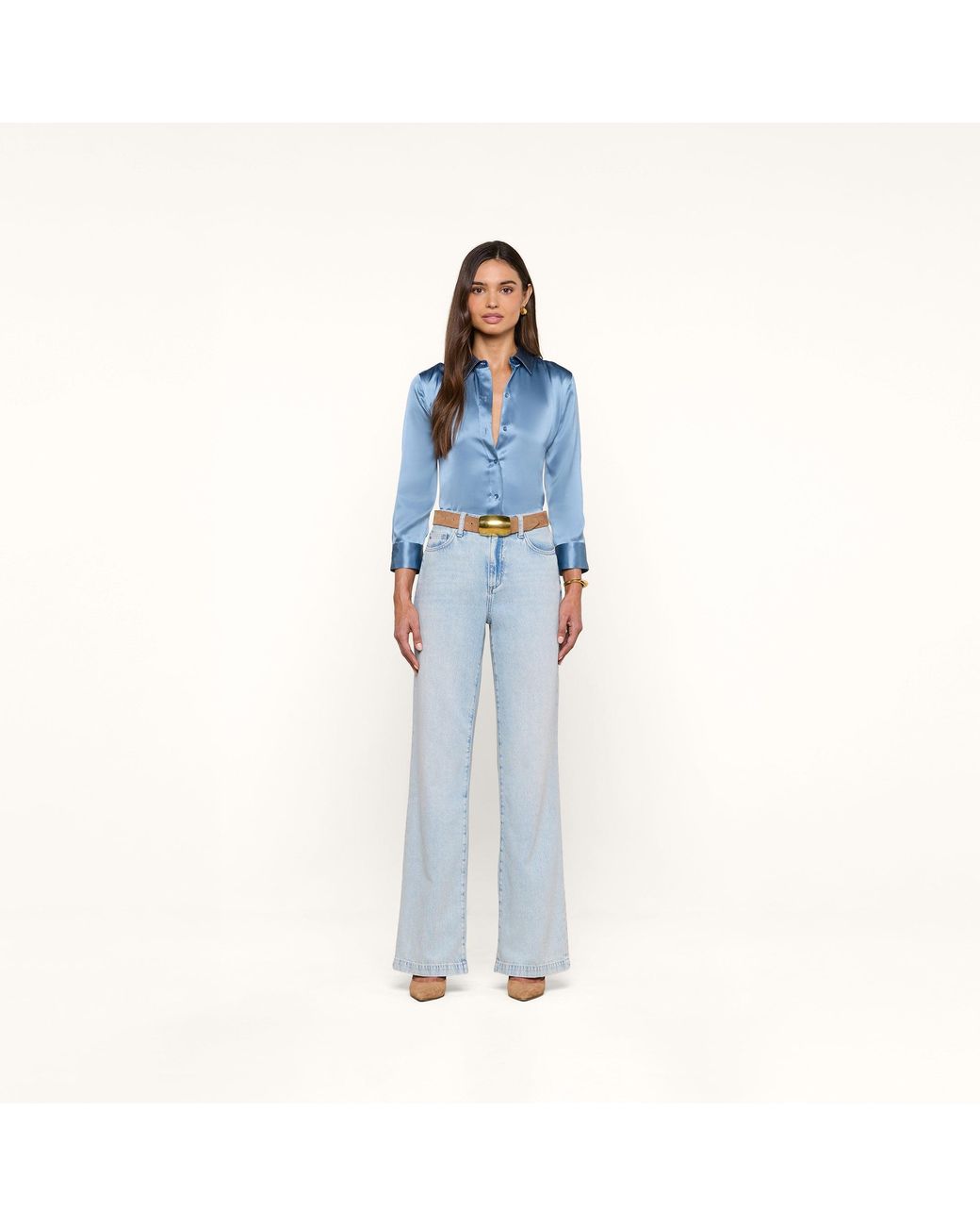 L'Agence Blue Dani Silk Blouse Top