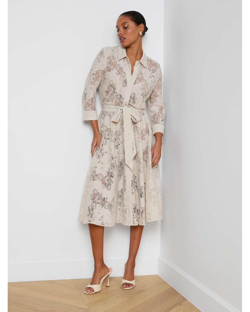 Robe Mi-Longue En Dentelle Ralphie L'Agence en coloris White