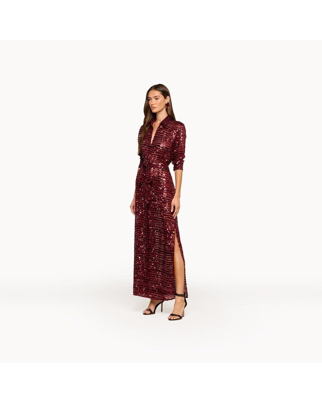 L'Agence Red Cameron Sequin Shirt Dress
