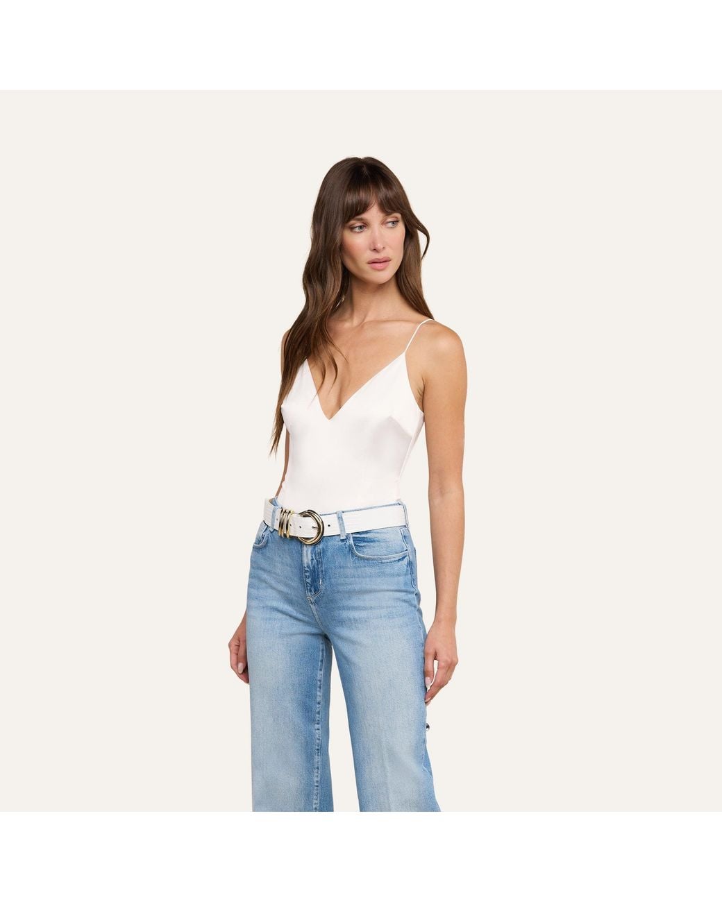 L'Agence White Dara Stretch Satin Bodysuit