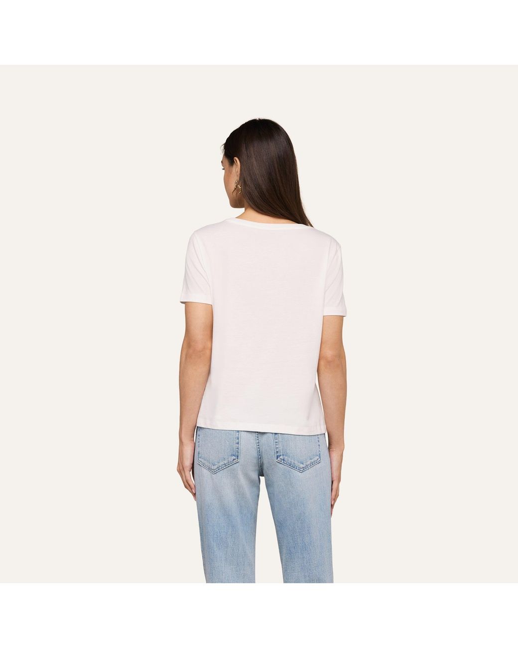 L'Agence Blue Brianna Cotton V-Neck T-Shirt