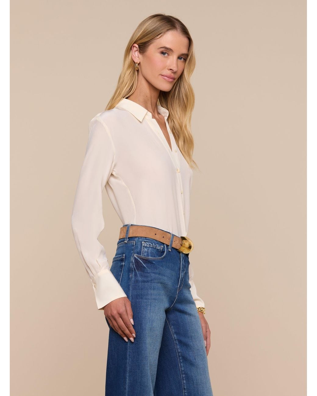 Blouse Babette En Soie (Écru) L'Agence en coloris Blue