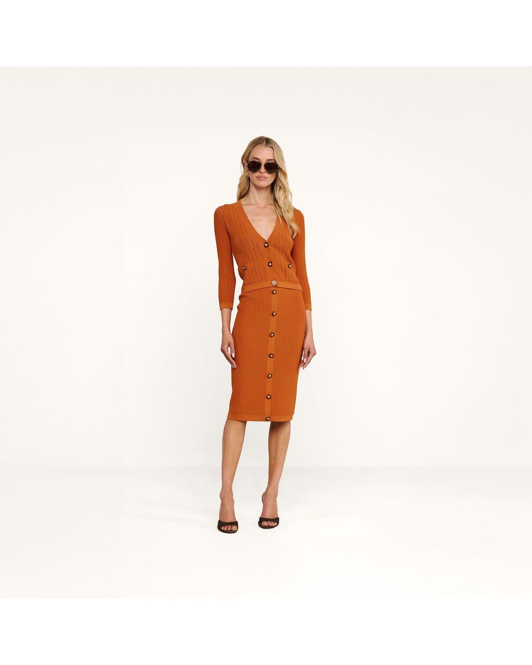 L'Agence Orange Irvin Pointelle Knit Cardigan