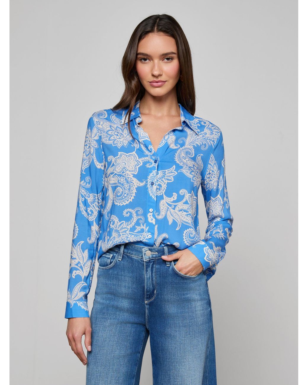 L'Agence Blue Holly Blouse Top