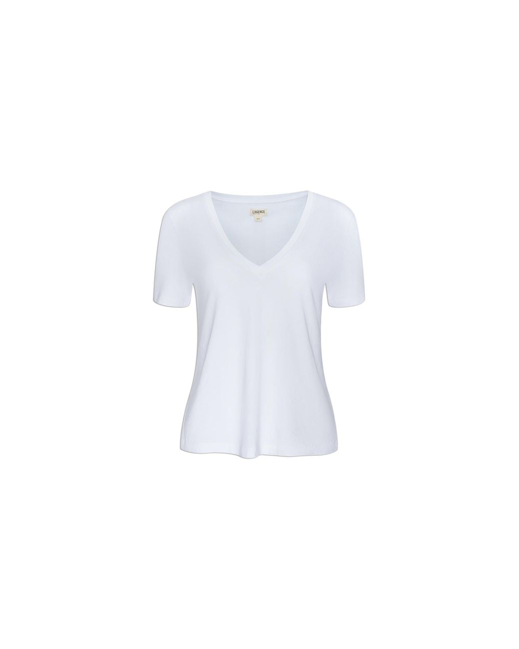 L'Agence Blue Brianna Cotton V-Neck T-Shirt