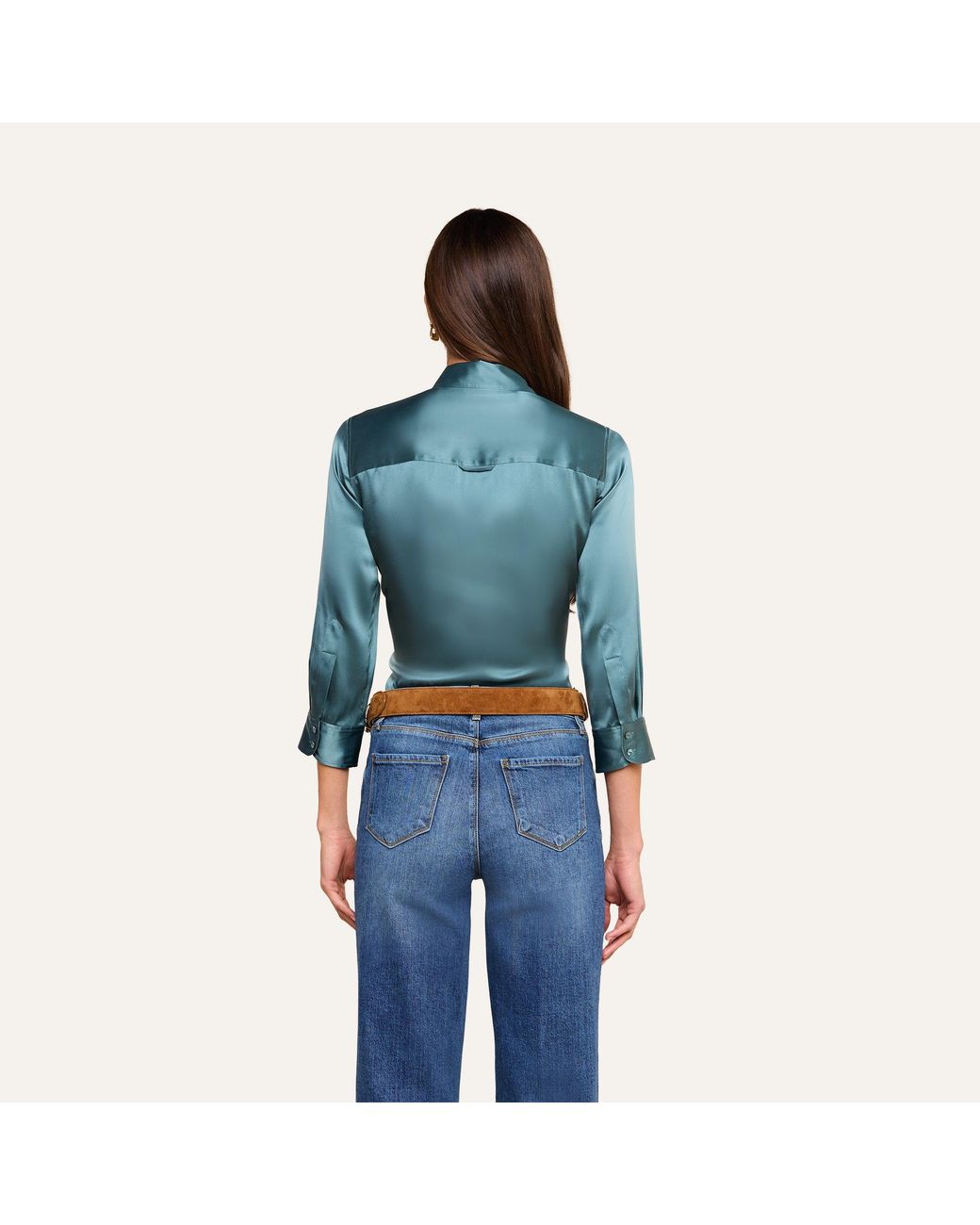 L'Agence Blue Dani Silk Blouse Top