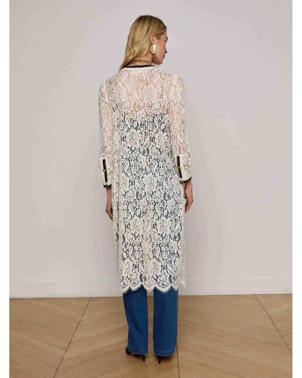 scalloped lace wedding dress Scalloped Neck Chapel Long Sleeve Ivory Lace Wedding Dress, Buttons