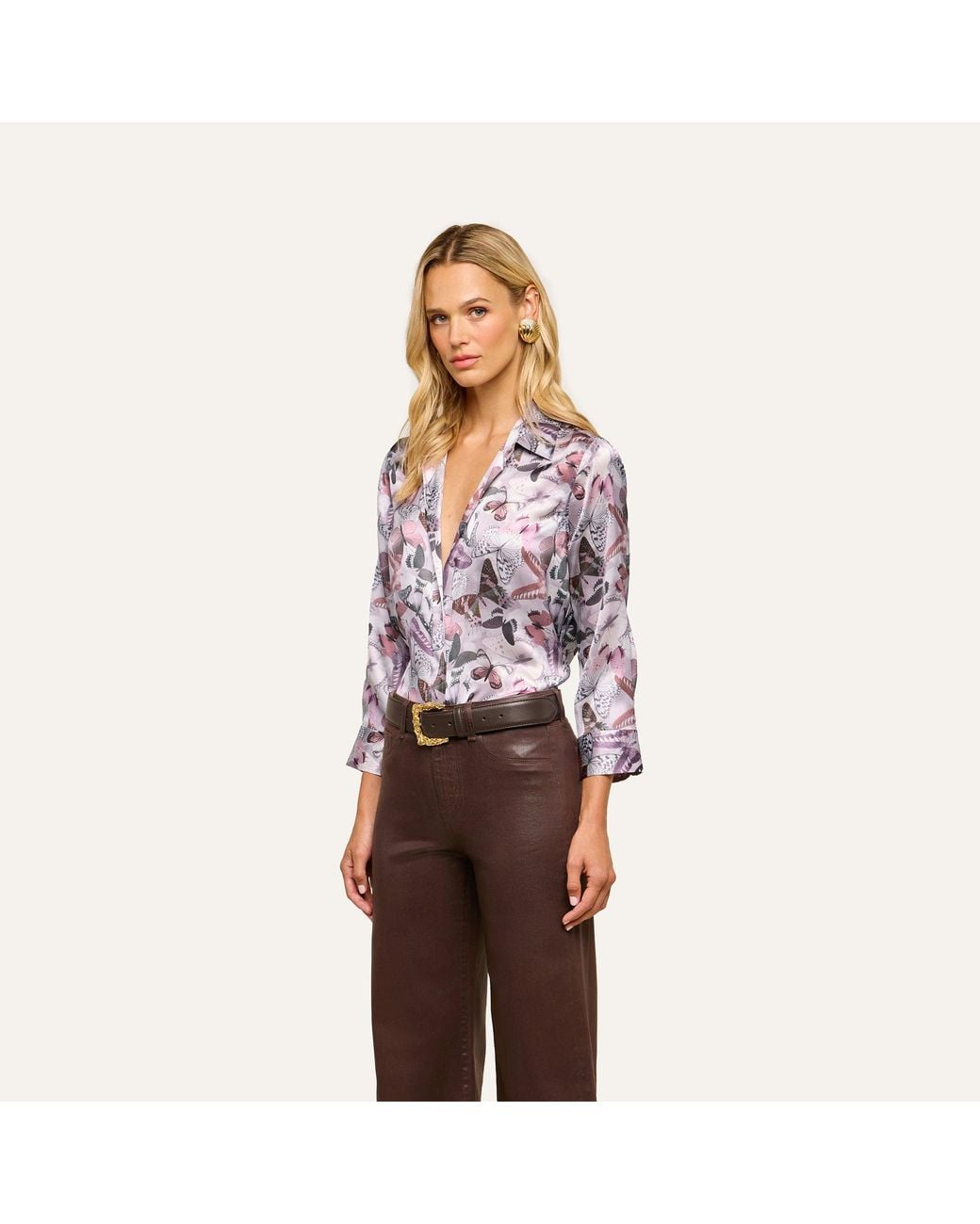 L'Agence Purple Dani Silk Blouse Top