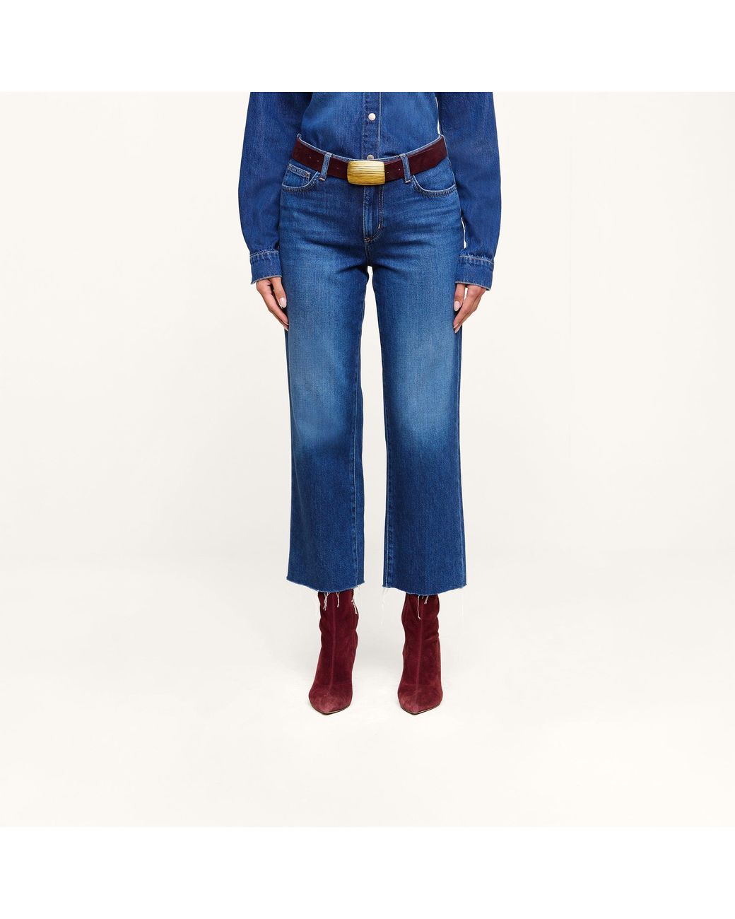 L'Agence Blue Wanda Cropped Wide-Leg Jean