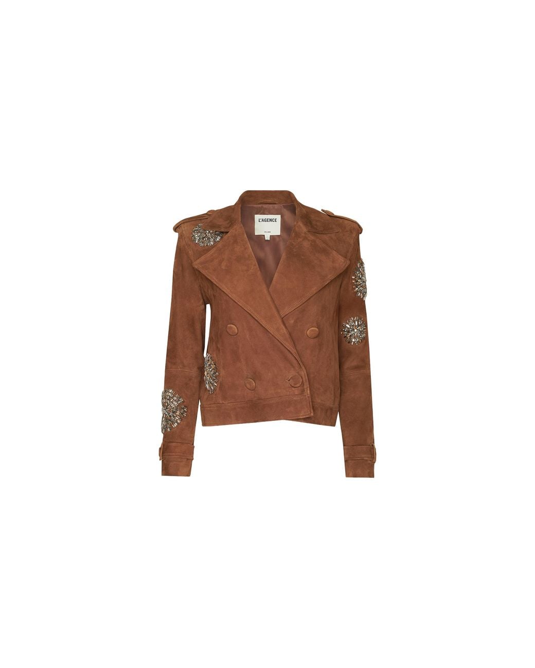 L'Agence Brown Xoey Cropped Crystal Trench Coat