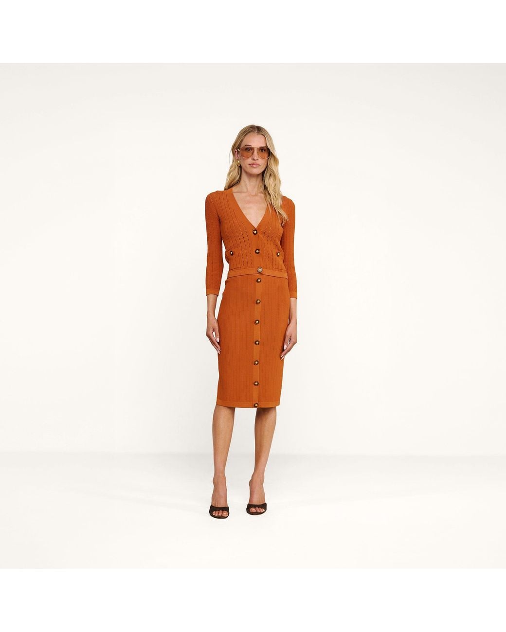 L'Agence Orange Irvin Pointelle Knit Cardigan