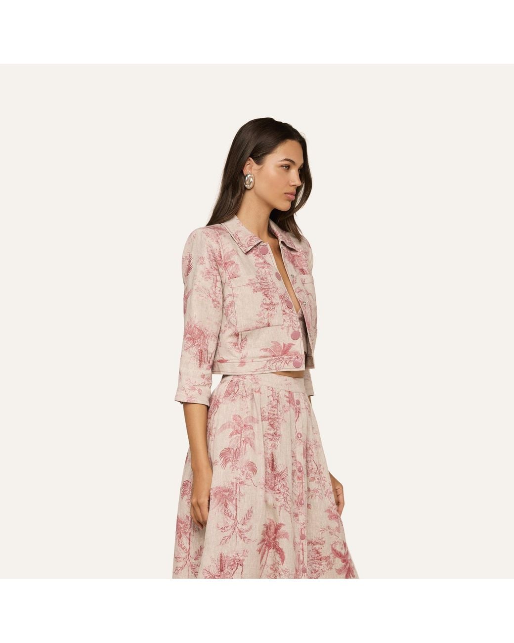 L'Agence Pink Eda Cropped Linen Jacket