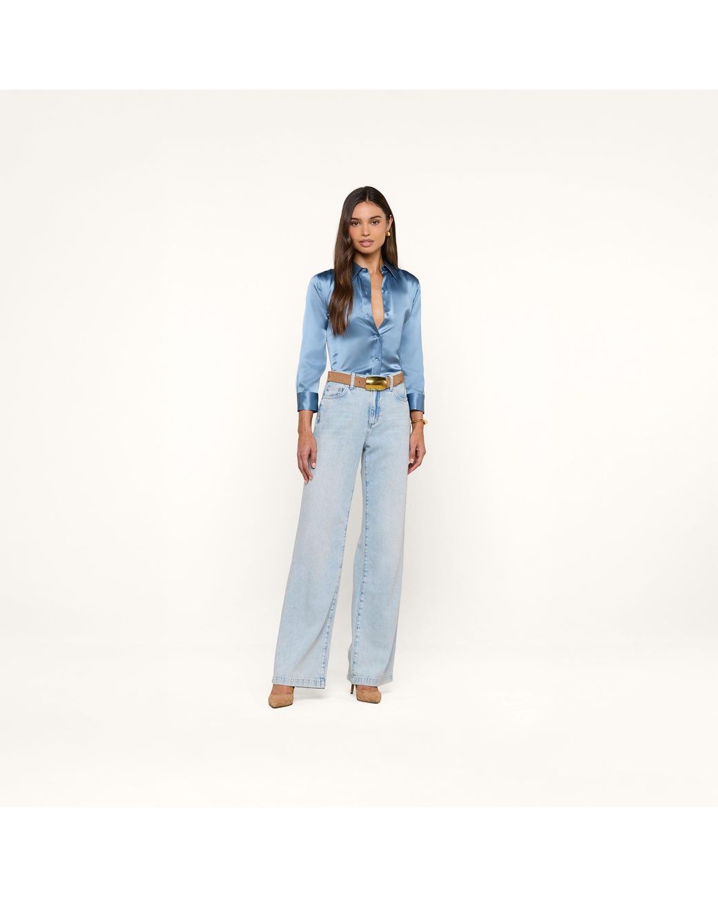 L'Agence Blue Dani Silk Blouse Top