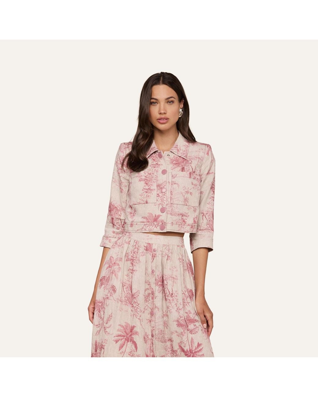 L'Agence Pink Eda Cropped Linen Jacket