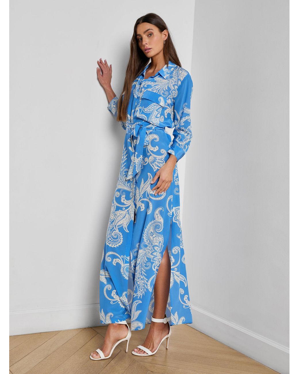 L'Agence Blue Cameron Silk Shirt Dress