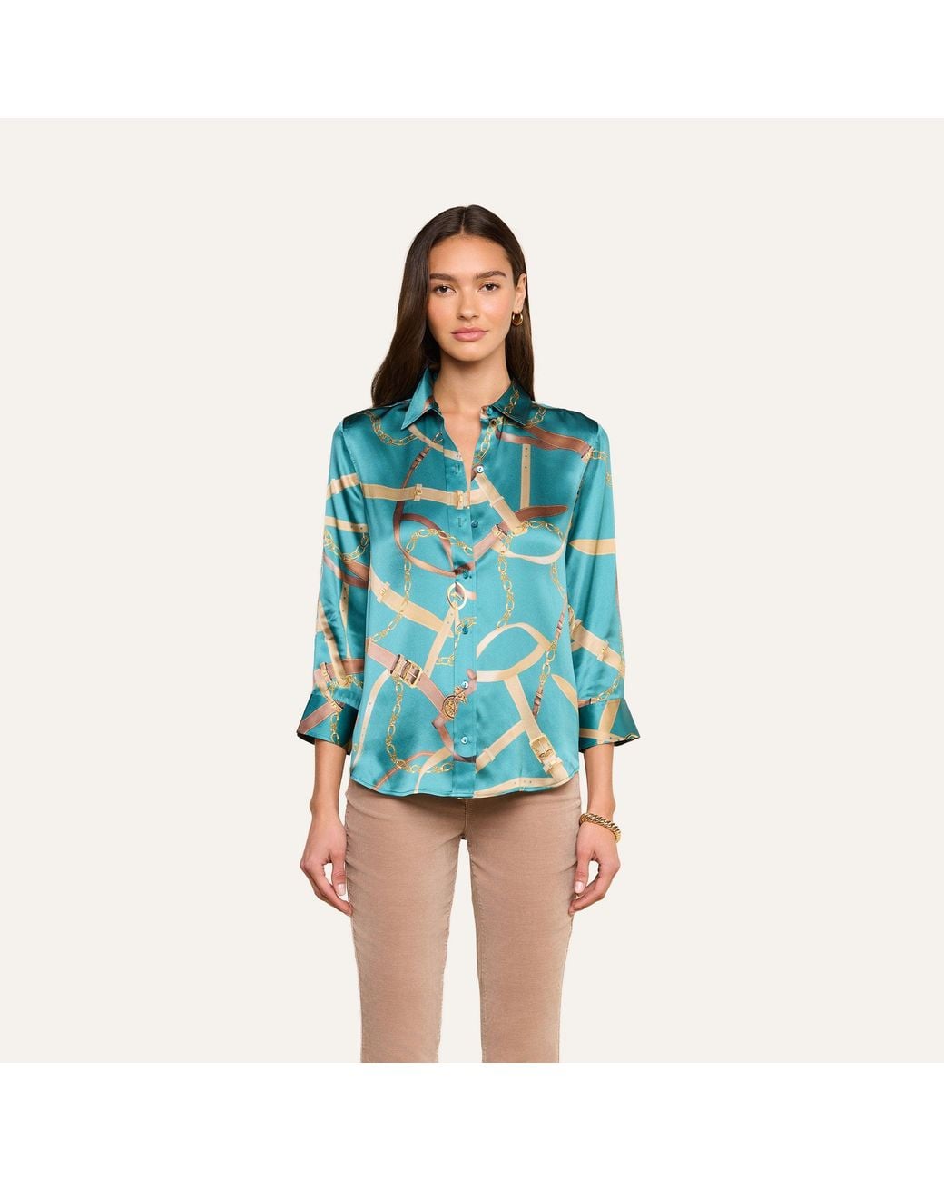 L'Agence Blue Dani Silk Blouse Top