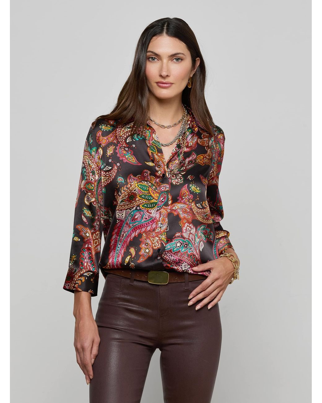 L'Agence Multicolor Dani Silk Blouse Top