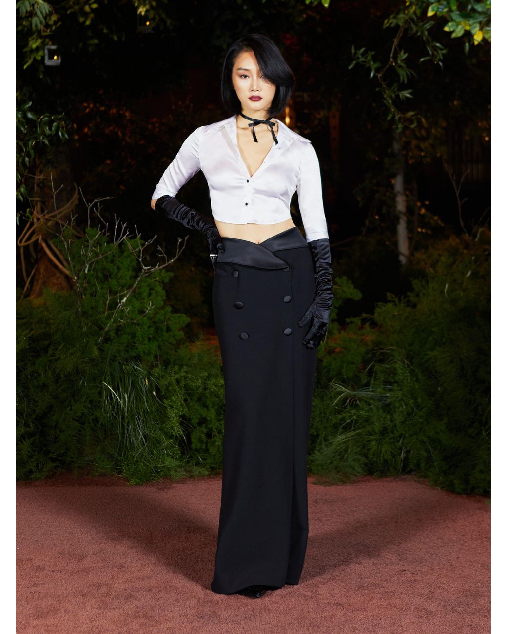 L'Agence Tuxedo-Style Satin Trim Maxi Skirt in White | Lyst