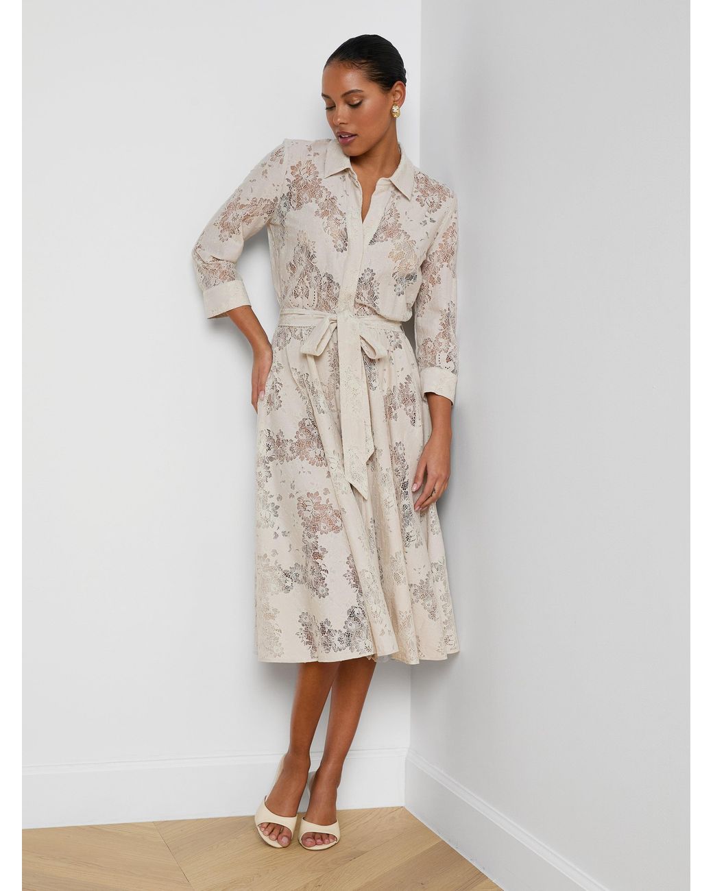 Robe Mi-Longue En Dentelle Ralphie L'Agence en coloris White