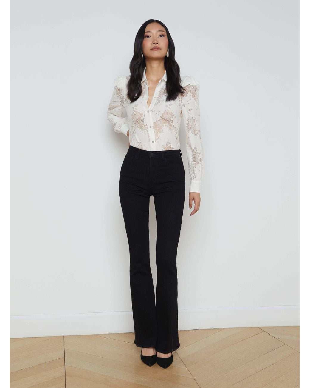 L'Agence White Jenica Lace Blouse Top