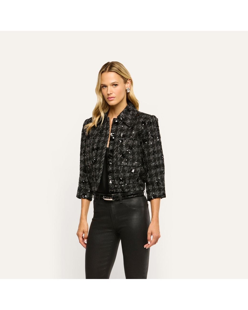 L'Agence Black Jia Sequined Tweed Jacket