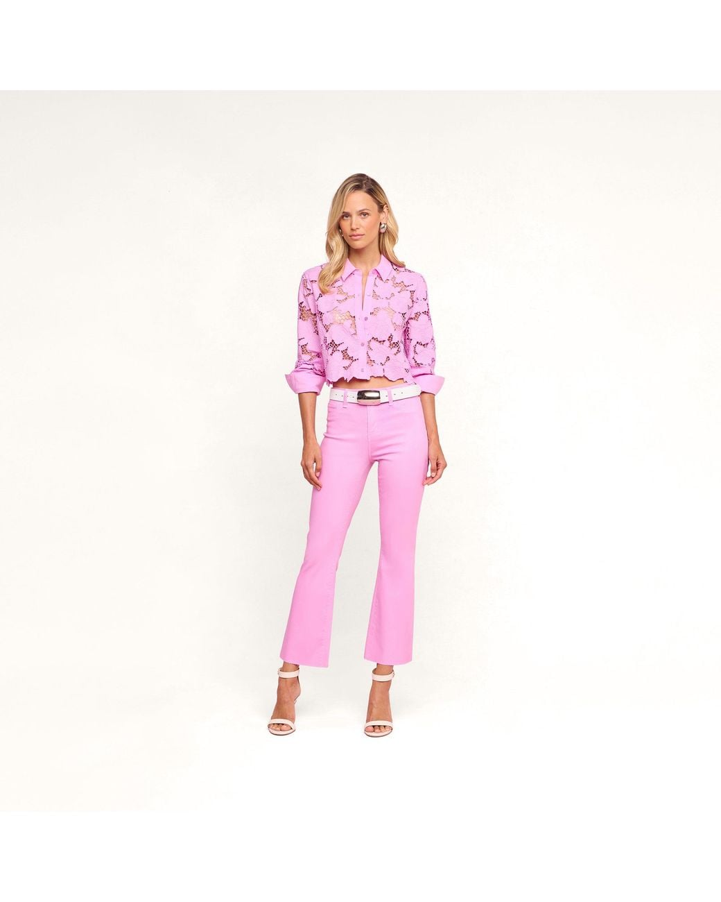 L'Agence Pink Kendra Coated Cropped Flare Jean