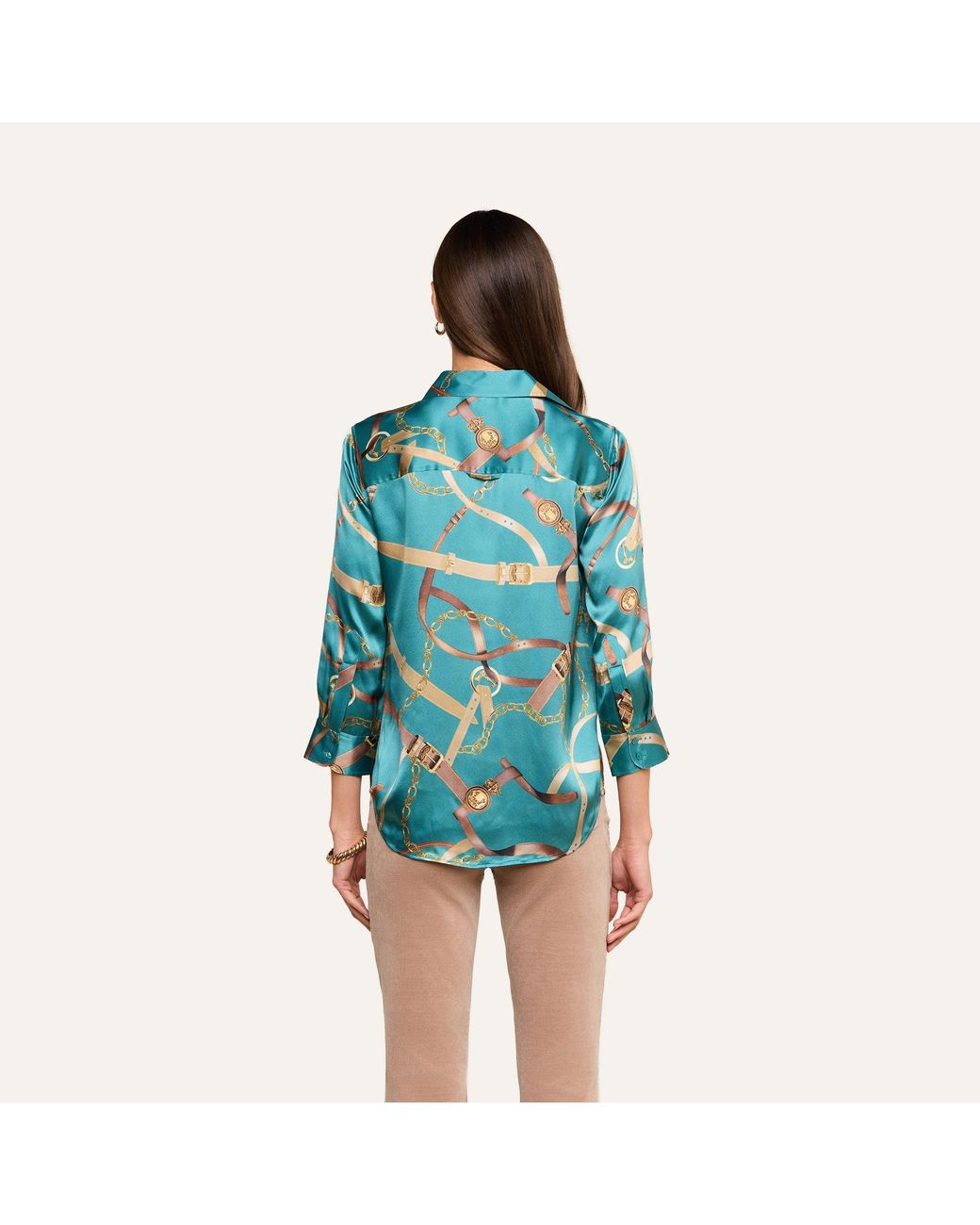 L'Agence Blue Dani Silk Blouse Top