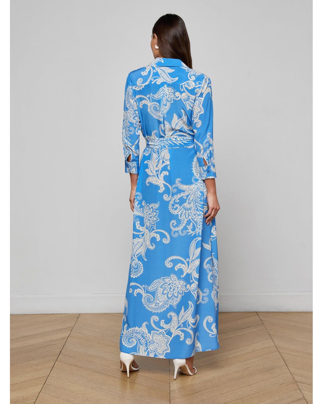 L'Agence Blue Cameron Silk Shirt Dress