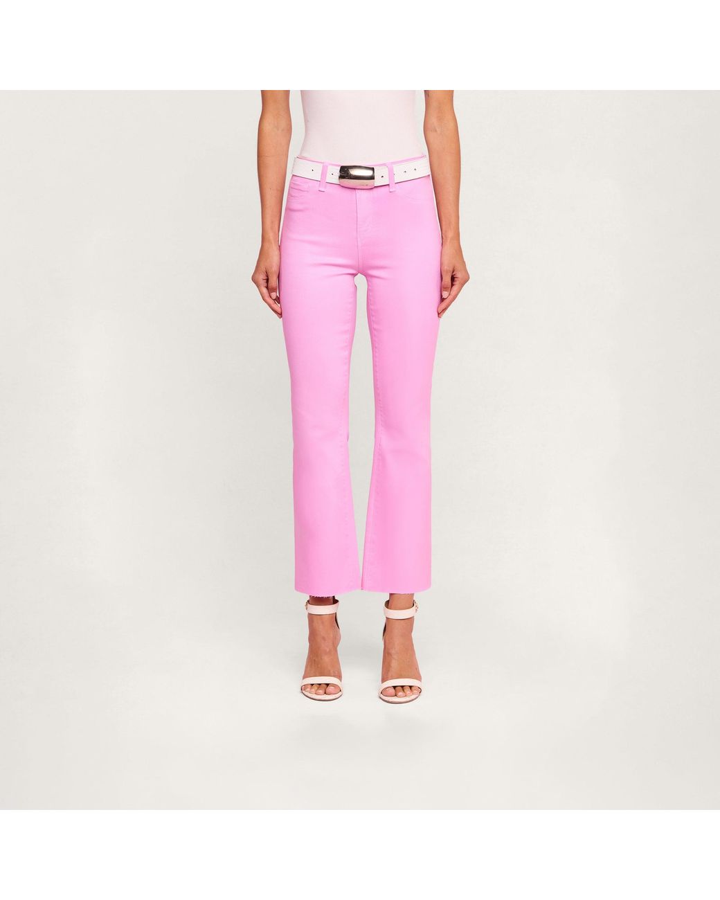 L'Agence Pink Kendra Coated Cropped Flare Jean