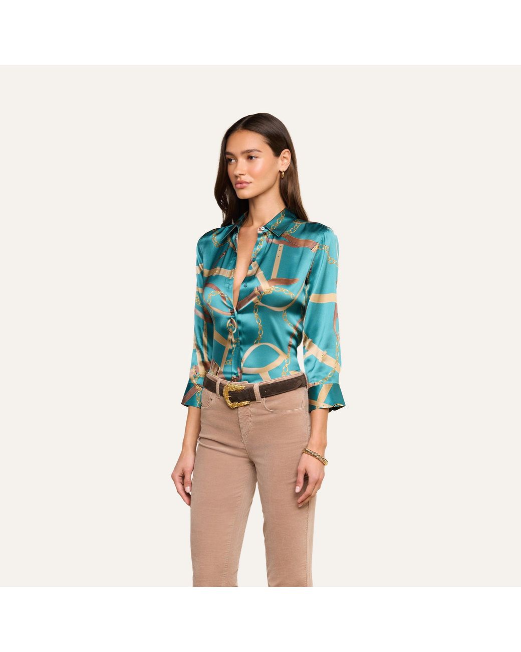 L'Agence Blue Dani Silk Blouse Top
