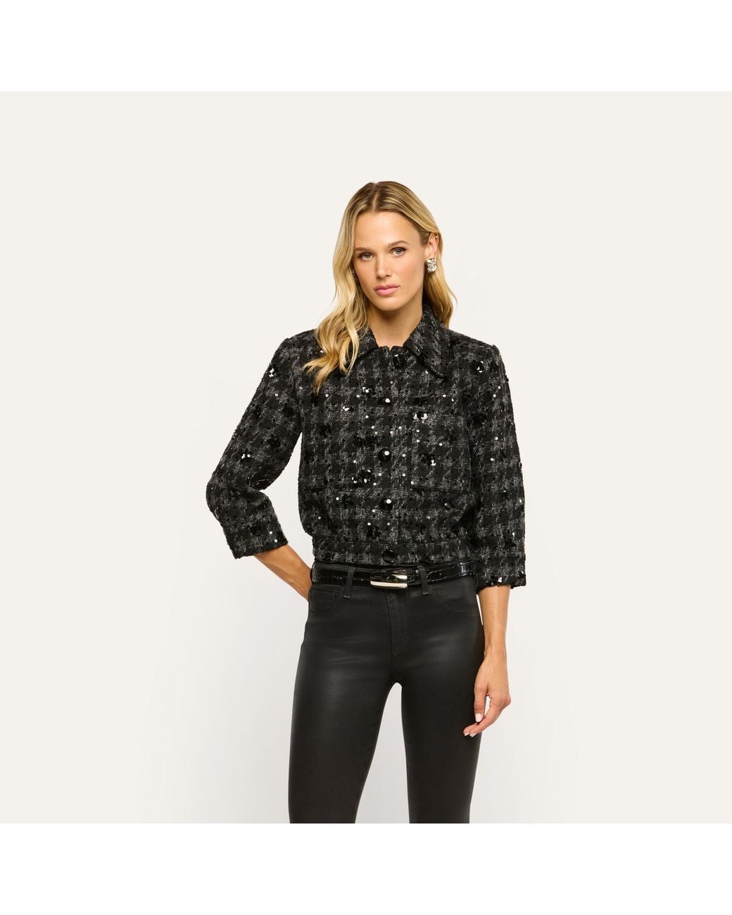 L'Agence Black Jia Sequined Tweed Jacket