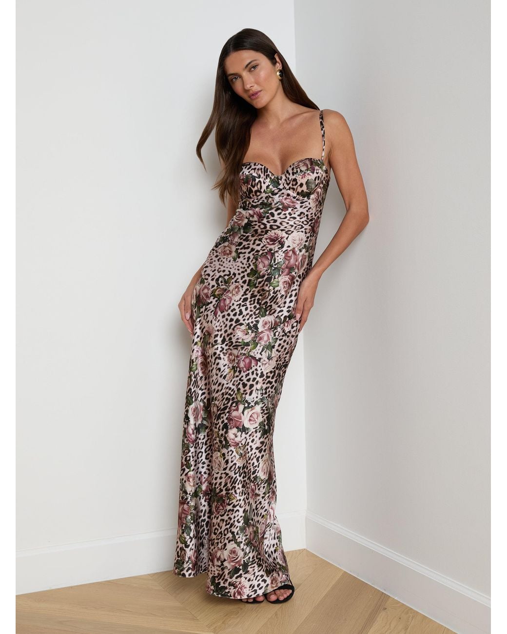 Robe De Soirée En Soie Sayla, Imprimé Léopard Et Roses L'Agence en coloris Multicolor