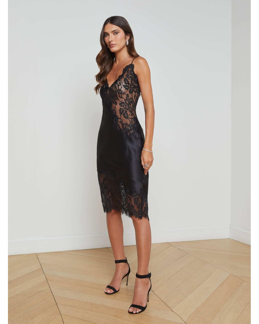 L'Agence Diya Silk Lace Dress in Black | Lyst L'Agence Diya Silk Lace Dress in Black | Lyst