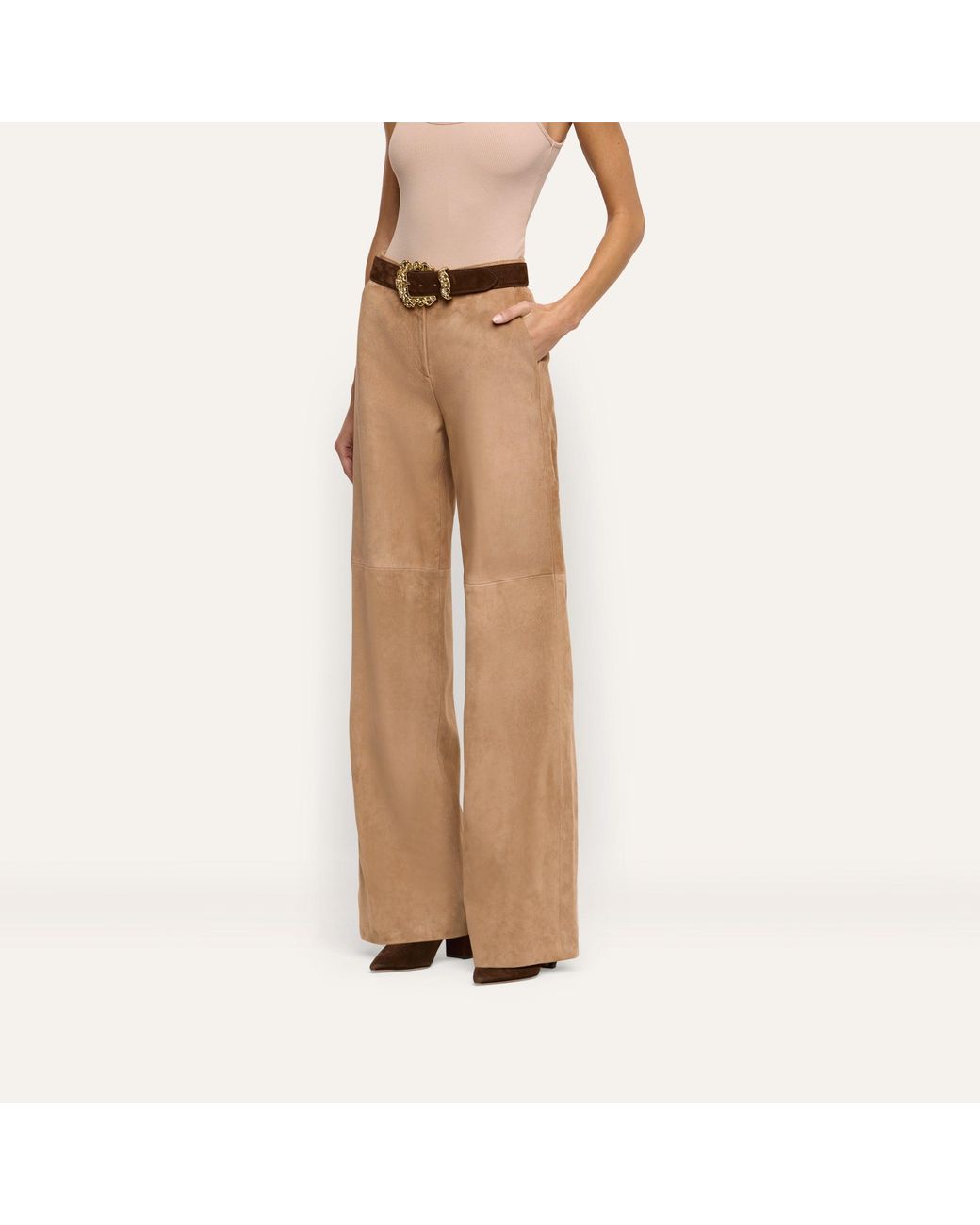 L'Agence Natural Livvy Suede Straight-Leg Trouser