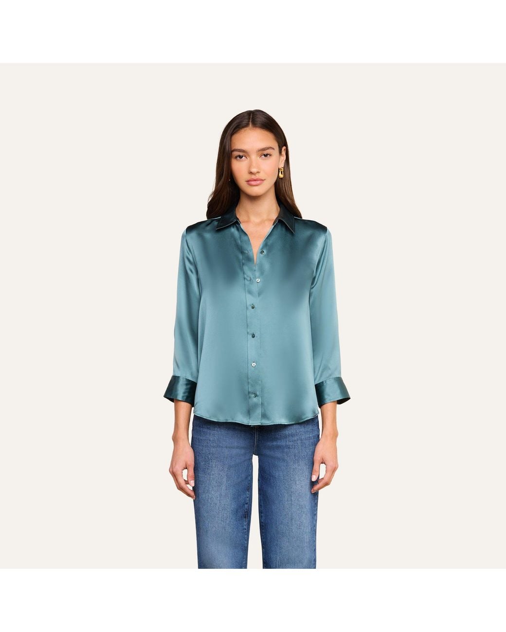 L'Agence Blue Dani Silk Blouse Top