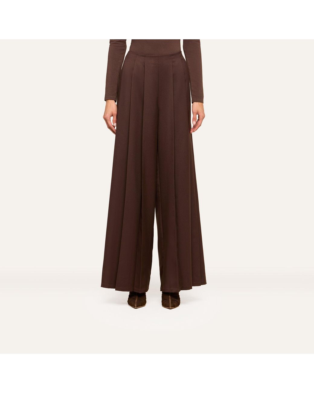L'Agence Brown Nova Pleated Wide-Leg Pants