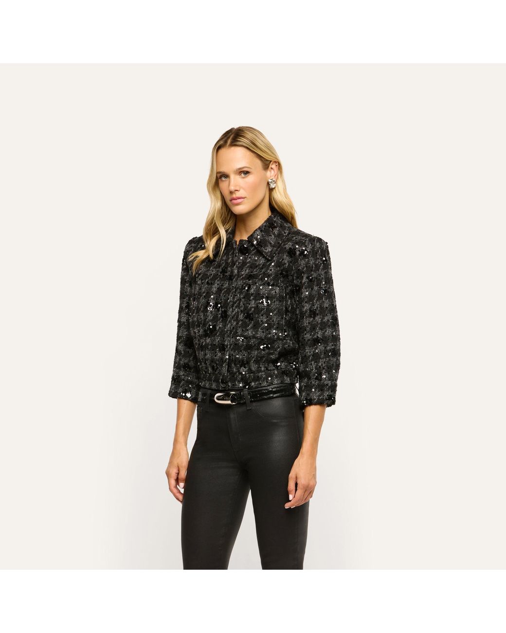 L'Agence Black Jia Sequined Tweed Jacket