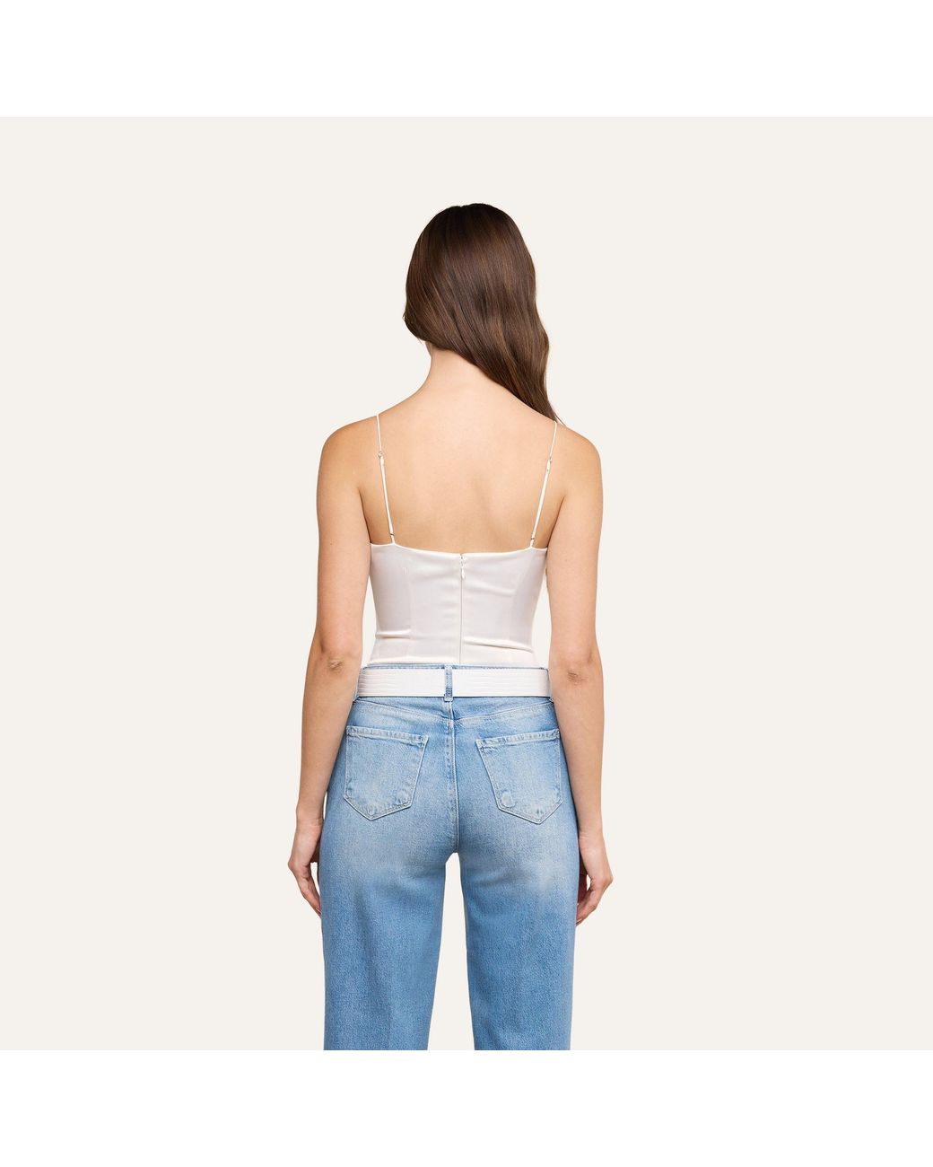 L'Agence White Dara Stretch Satin Bodysuit