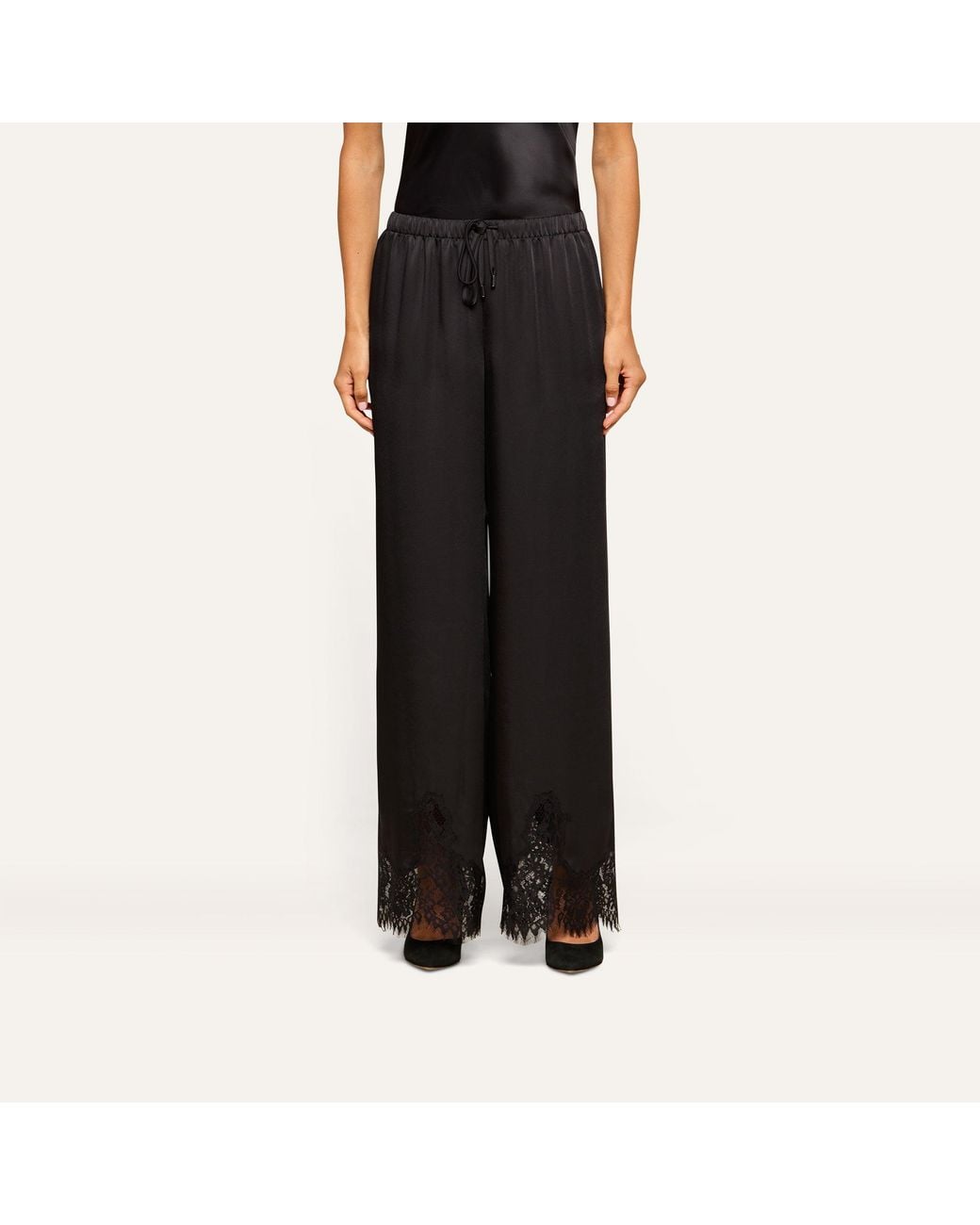 L'Agence Black Mirel Satin Lace Pants