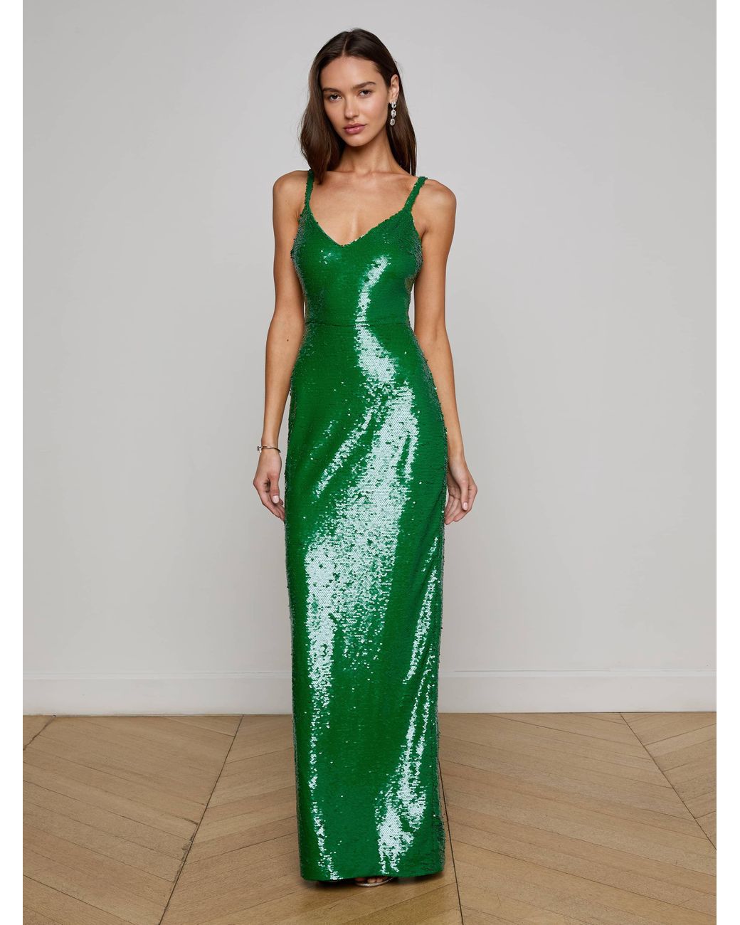 slim fit dress slacks Wardrobes by Chen Elegant Green Sequin Diamond Maxi Cocktail Dress-Willow L / Green main image 1