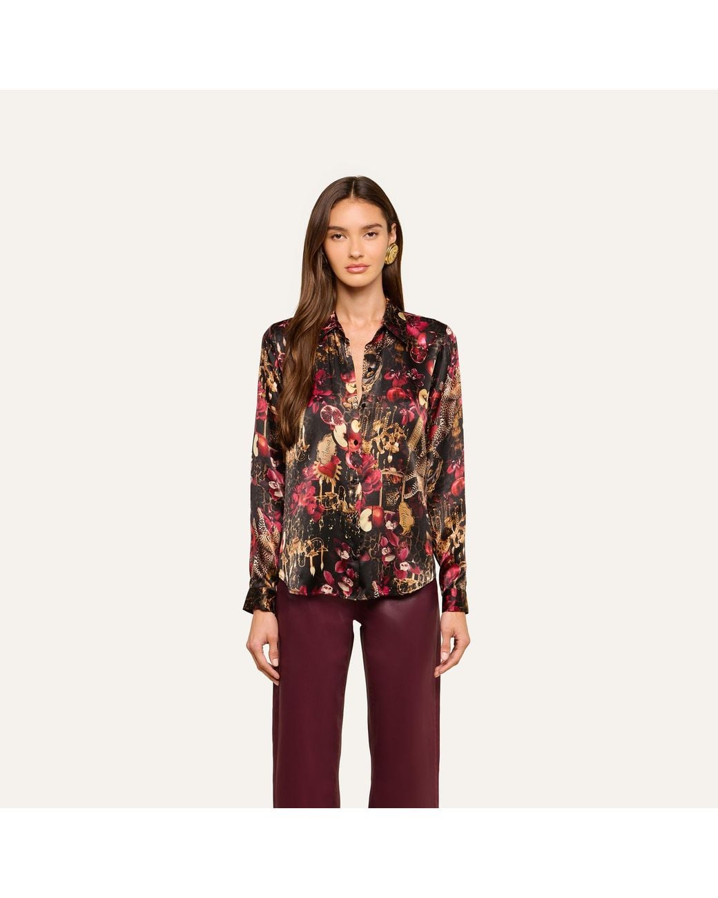 L'Agence Red Tyler Silk Blouse Top