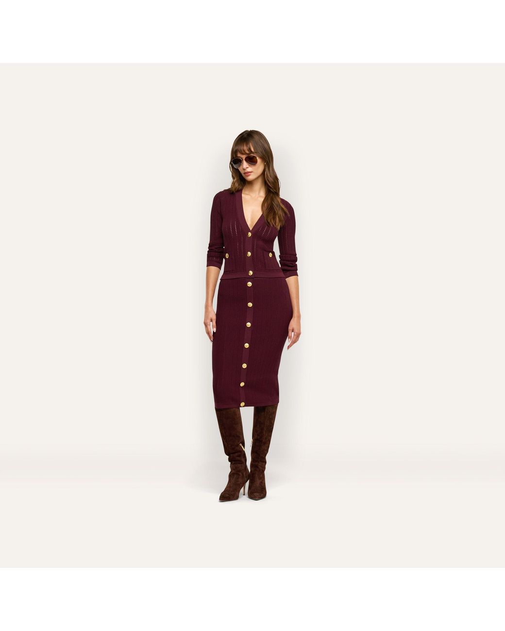 L'Agence Purple Irvin Pointelle Knit Cardigan