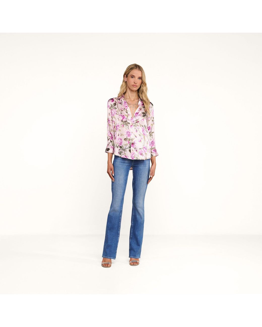 L'Agence Pink Dani Silk Blouse Top