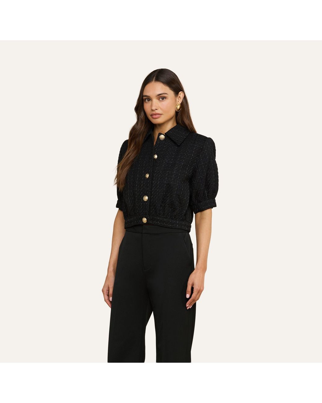 L'Agence Black Cove Cropped Tweed Jacket