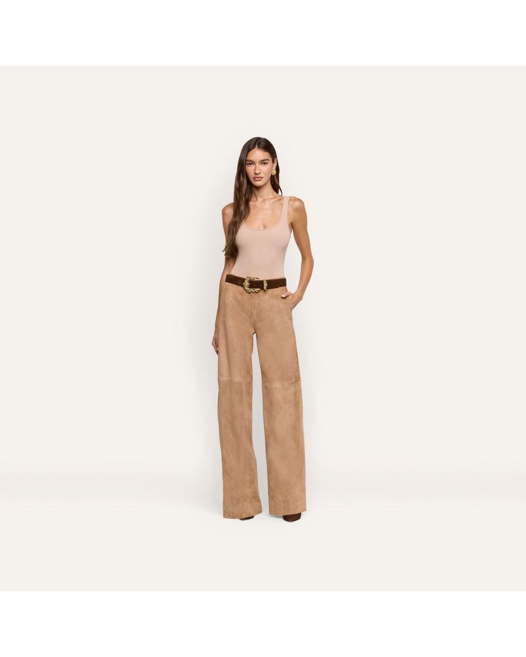 L'Agence Natural Livvy Suede Straight-Leg Trouser
