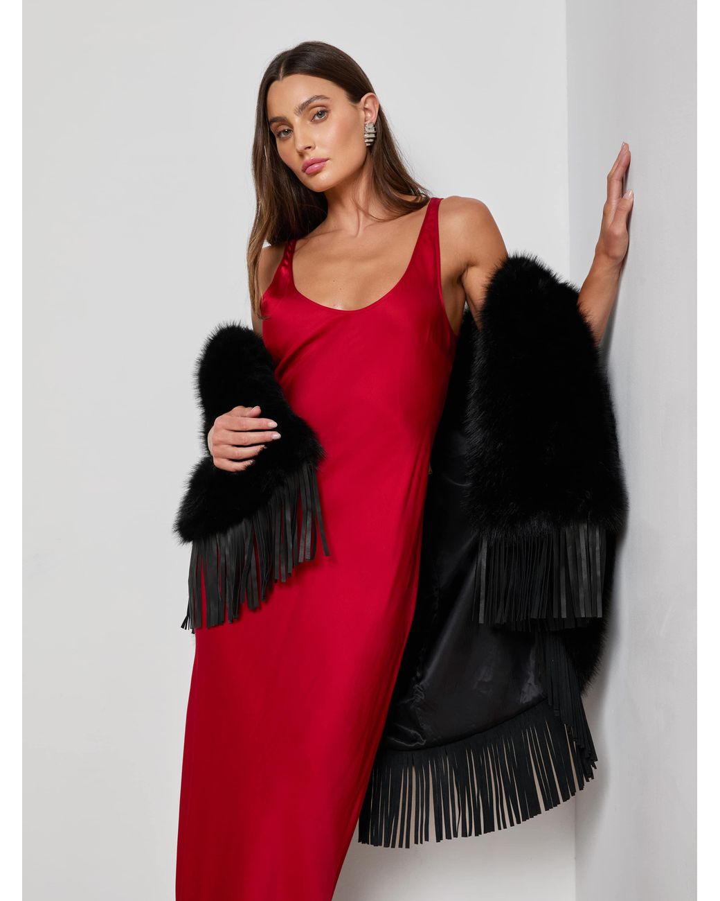 L'Agence Red Akiya Satin Maxi Dress