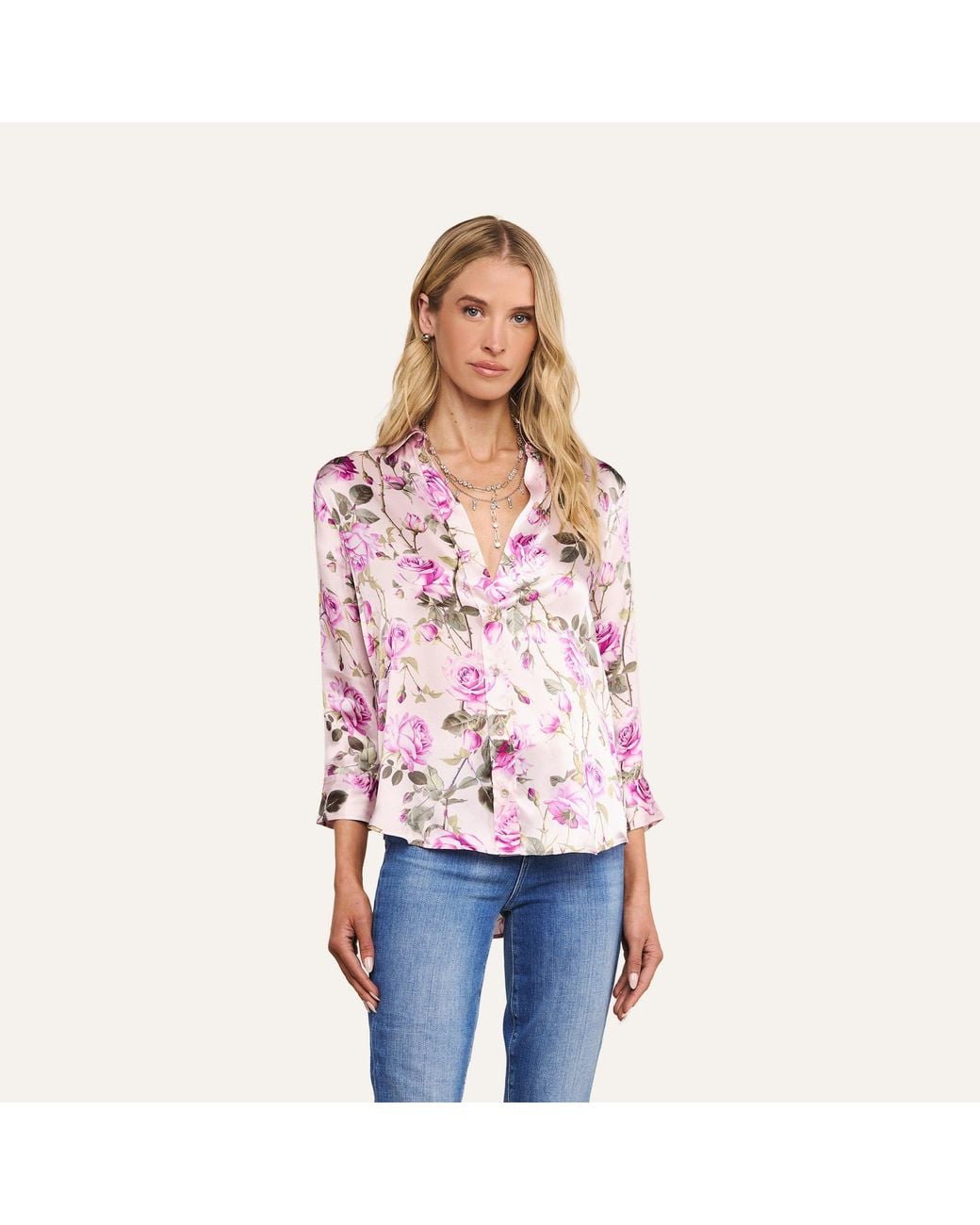 L'Agence Pink Dani Silk Blouse Top