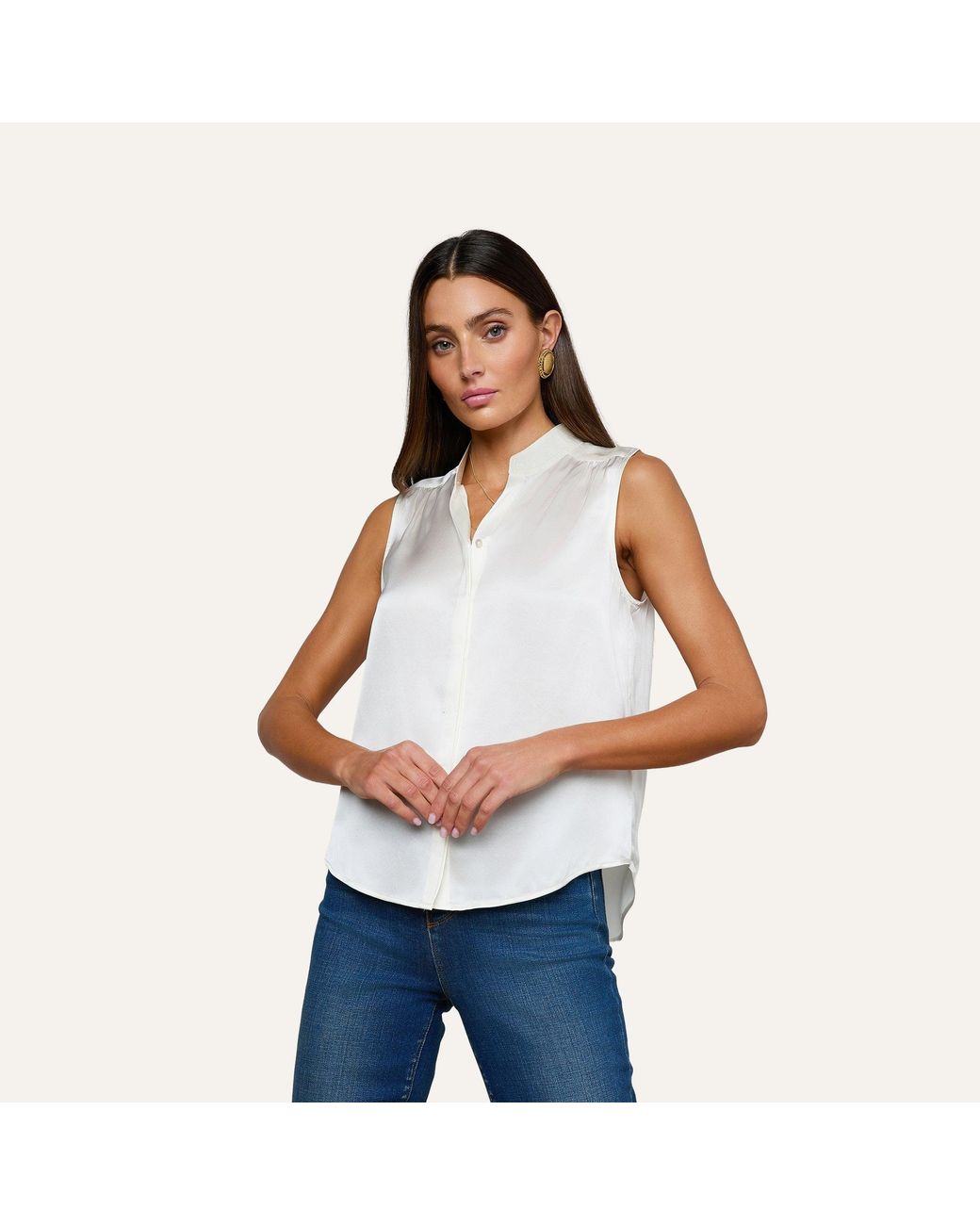 L'Agence White 'Agence Phoebe Silk Blouse Top